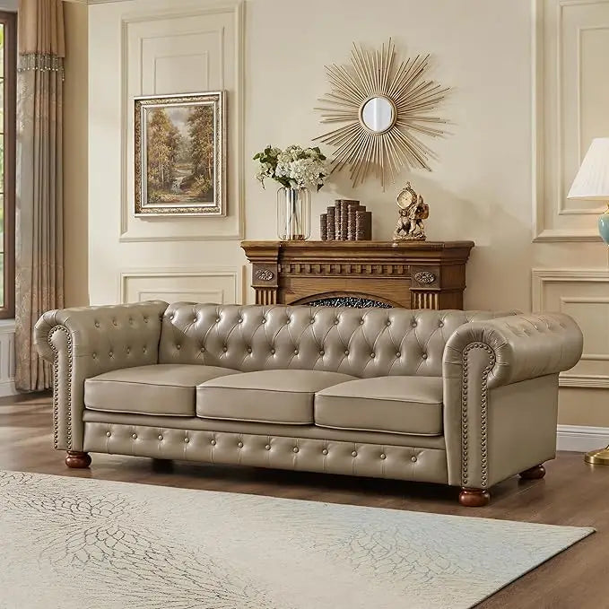 Guangbai Faux Leather Sofa With Nailhead Trim Low Back