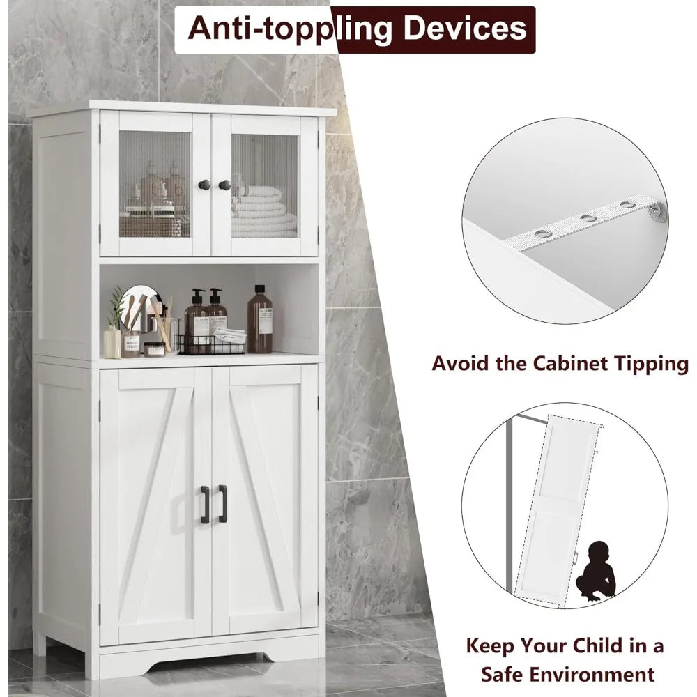ZUIYU Tall Freestanding Bathroom Cabinet With Glass Doors
