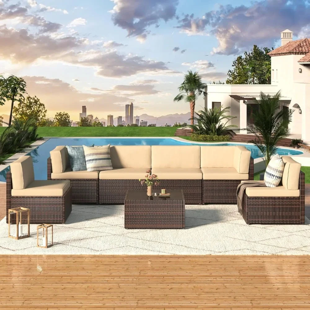 General Outdoor Patio Rattan Sectional Sofa Set Cushions