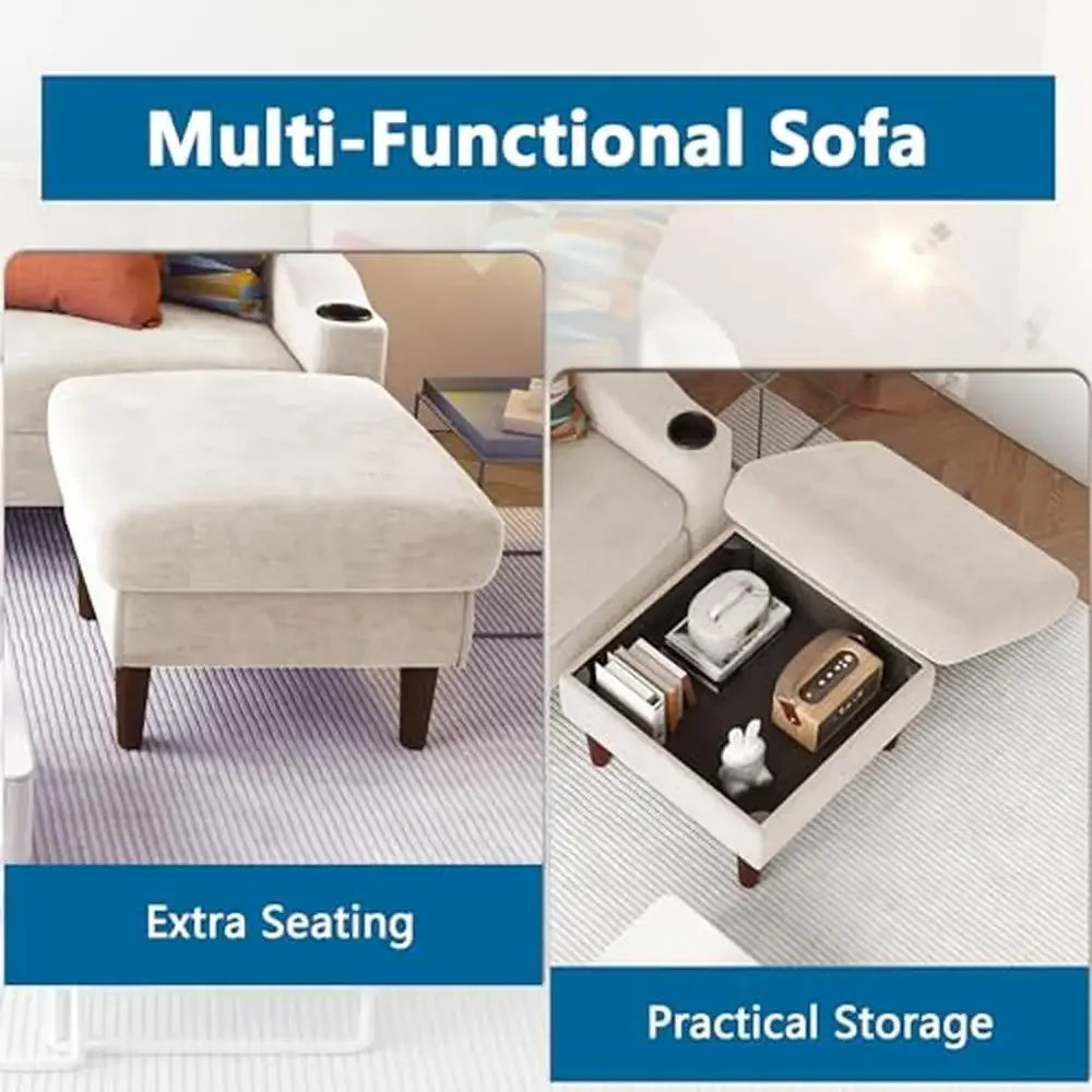 DUTRIEUX Modern L Shape Sofa Sectional with USB Cup Holder