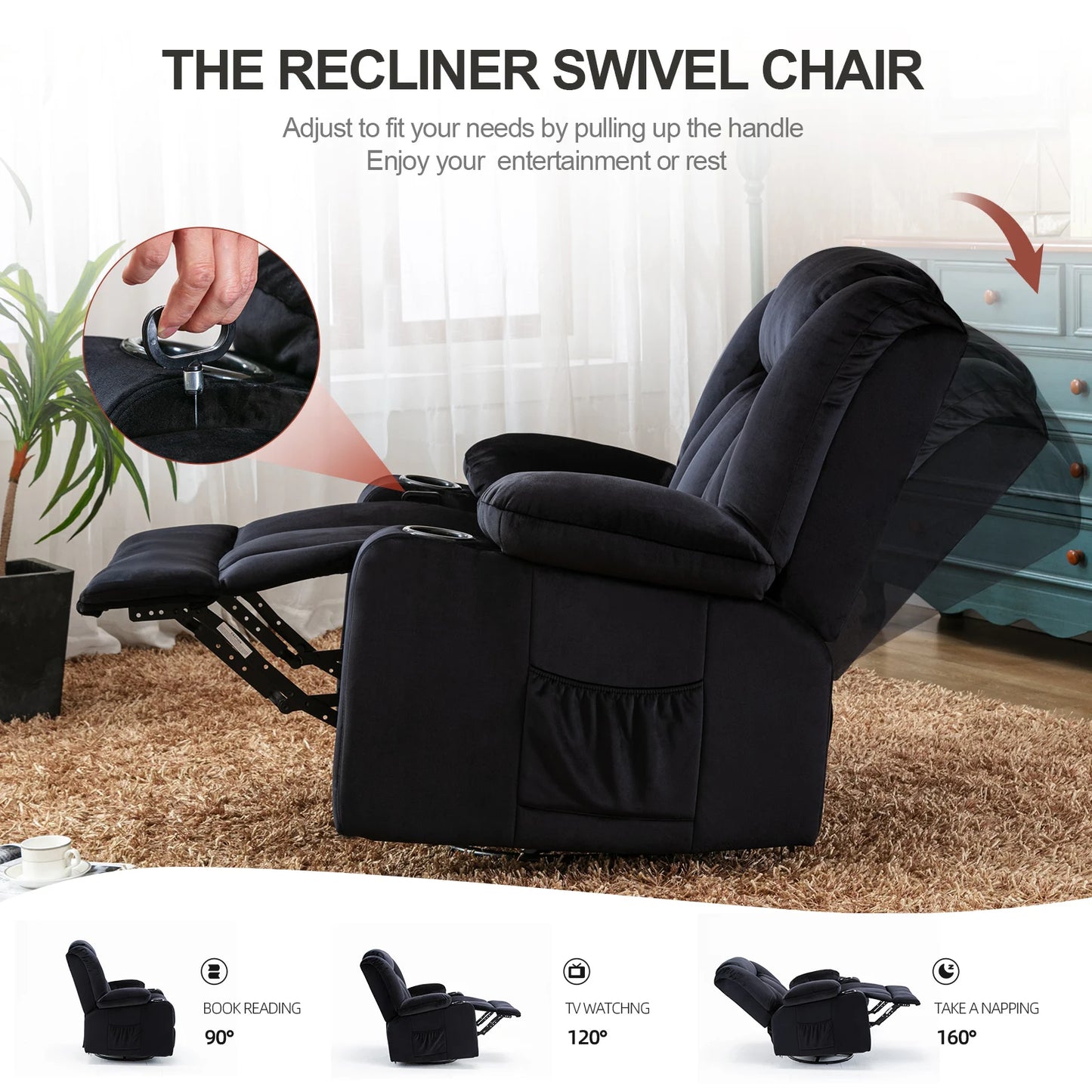 COMHOMA Recliner Rocker 360 Degree Swivel Chair Sofa