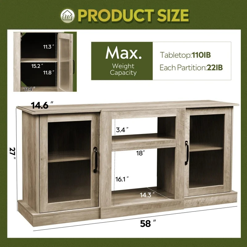GALAXHERO TV Stand Console Cabinet With Storage Shelves
