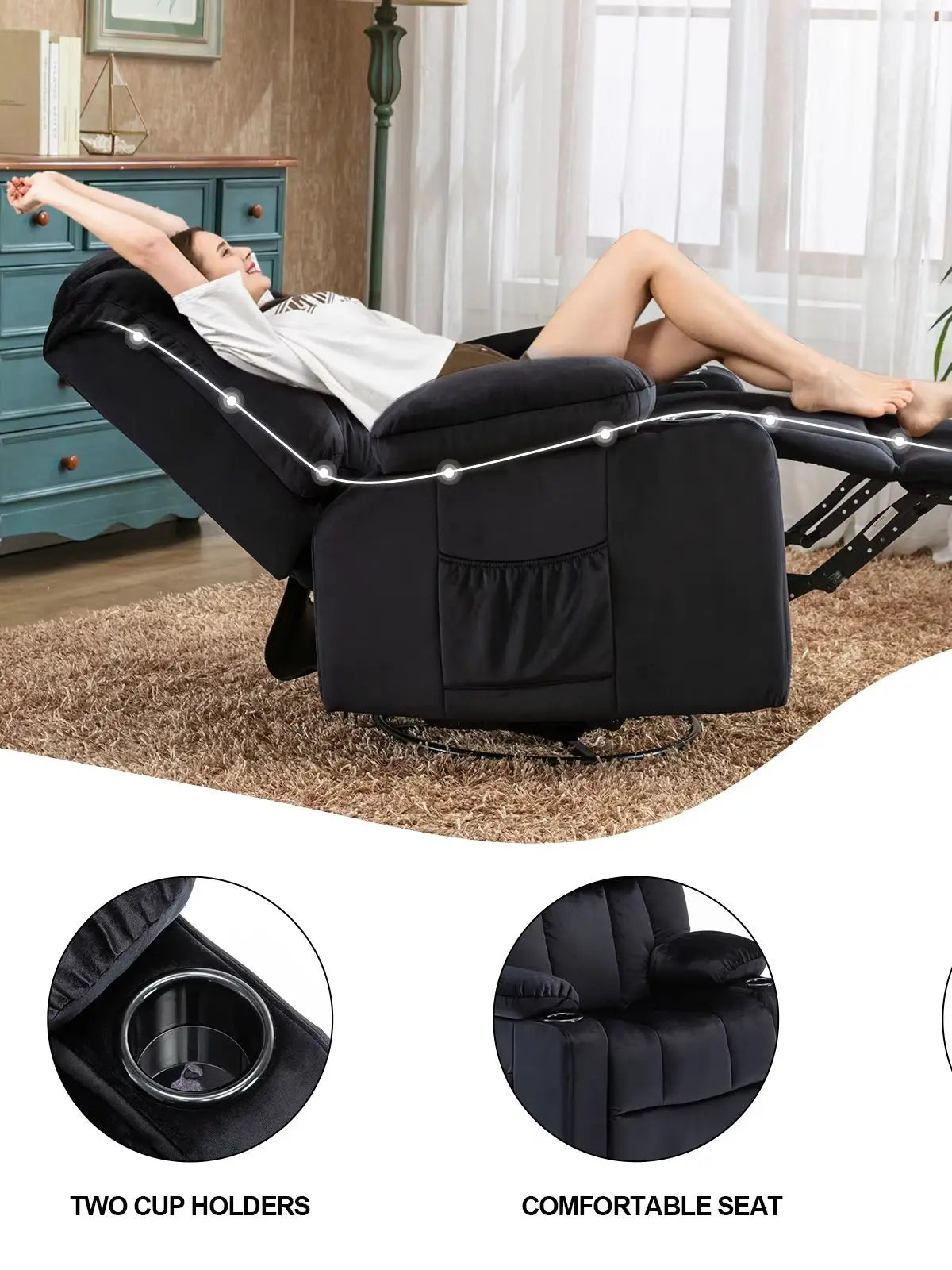 COMHOMA Recliner Rocker 360 Degree Swivel Chair Sofa