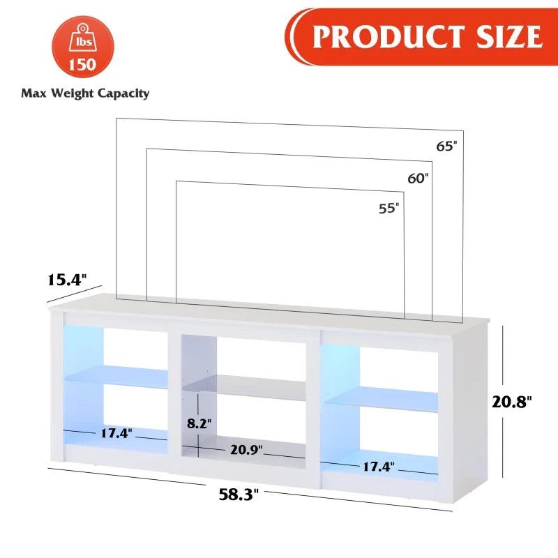 GALAXHERO TV Stand with LED Modern Entertainment Center Adjustable Glass Shelves Media Console for Living Room Bedroom