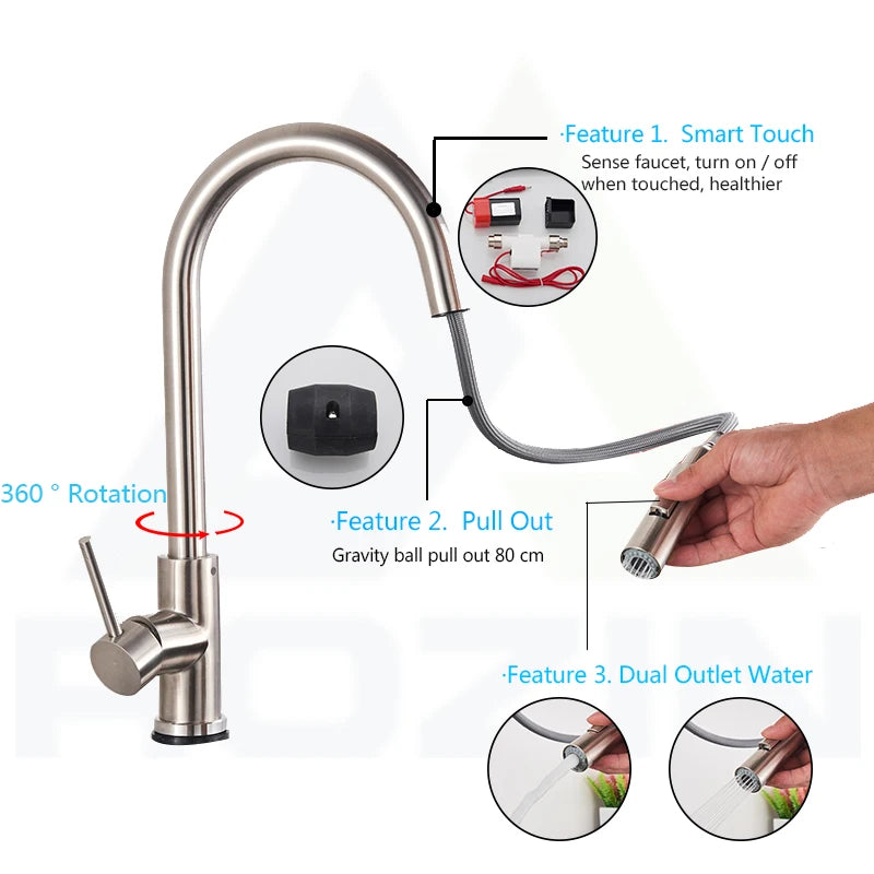 Rozin Smart Touch Kitchen Faucet With Pull Out Sensor