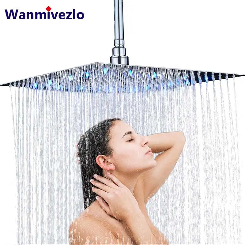 Wanmivezlo LED Rain Shower Head Square Brass Ultra Thin