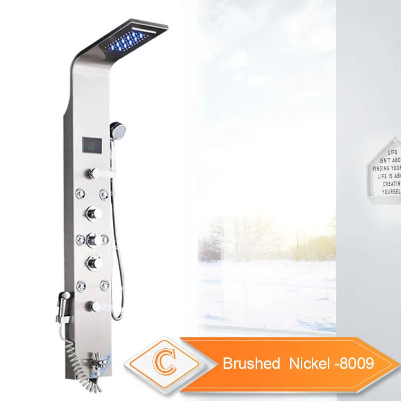 Rozin LED Shower Panel System Waterfall Rain Spa Massage