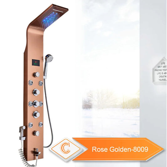 Rozin LED Shower Panel System Waterfall Rain Spa Massage