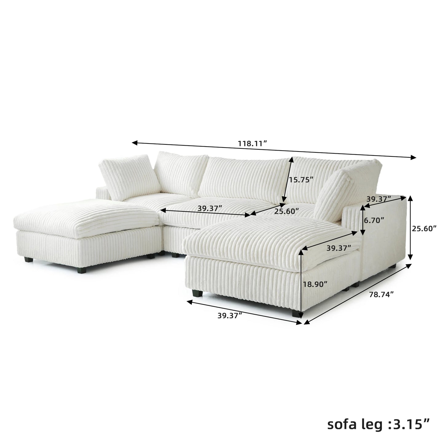 Sdorens U Shaped Plush Fabric Sectional Sofa With Ottomans