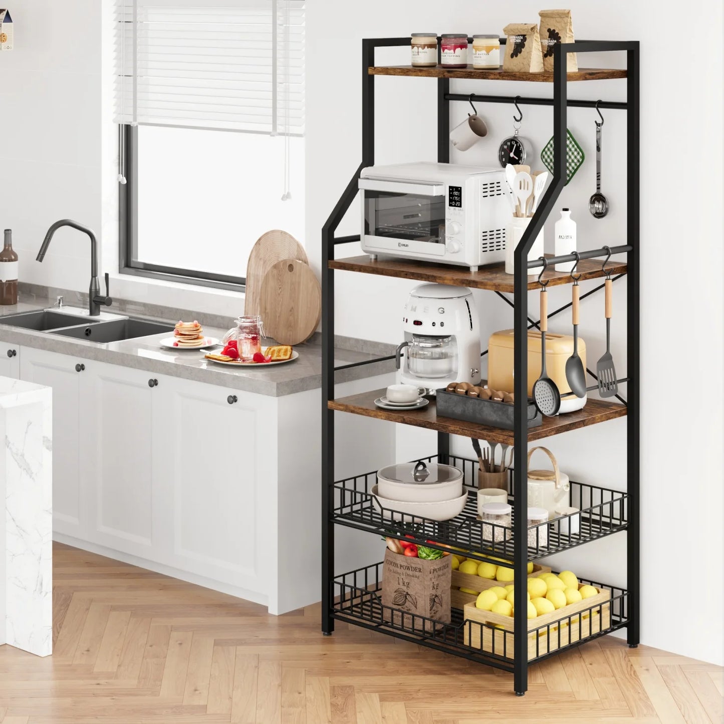 HiMISS Industrial Kitchen Bakers Rack Microwave Oven Stand