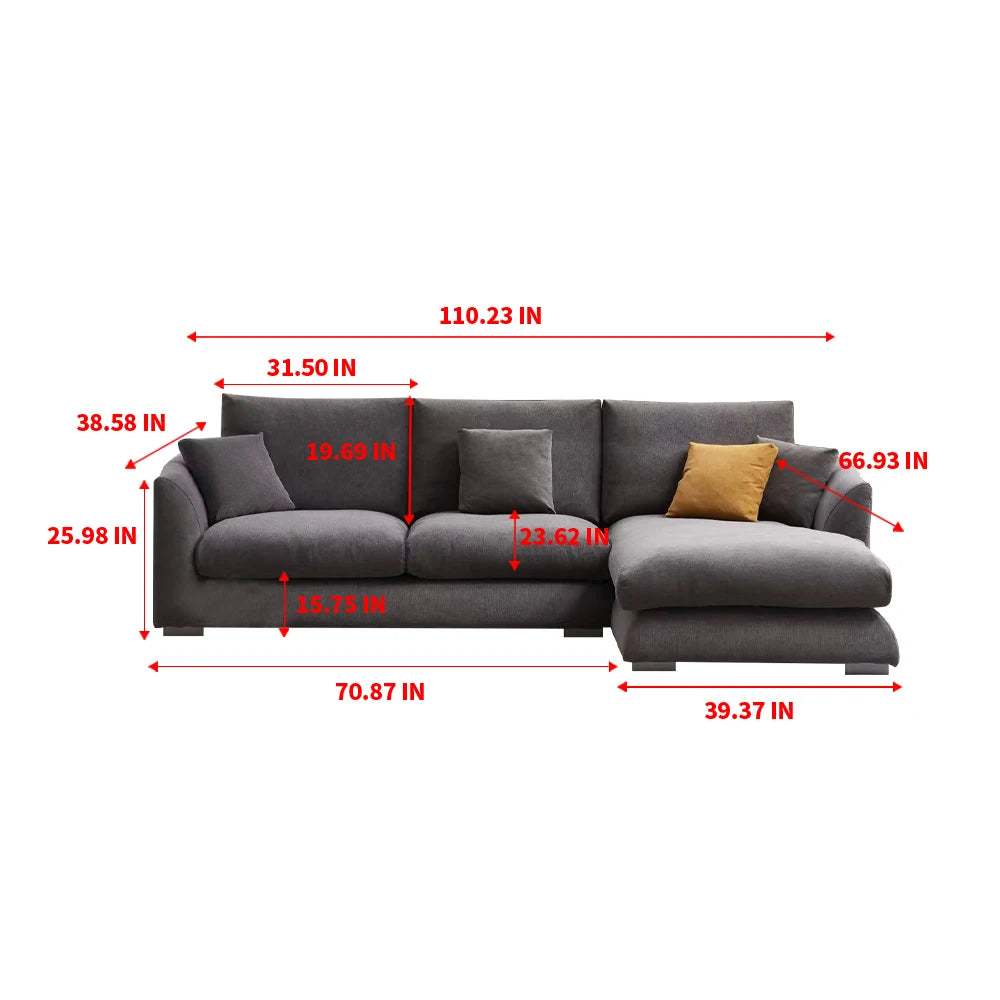 Cloud Down Filled Chaise Sofa Living Room Sofa L-shaped Recliner Sofa Comfortable Cloud Sofa Linen Sofa Removable Washable