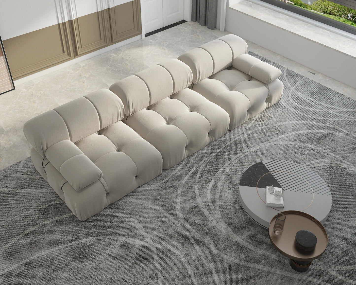 Sdorens Minimalist Modular Sectional Sofa Velvet Three Seats