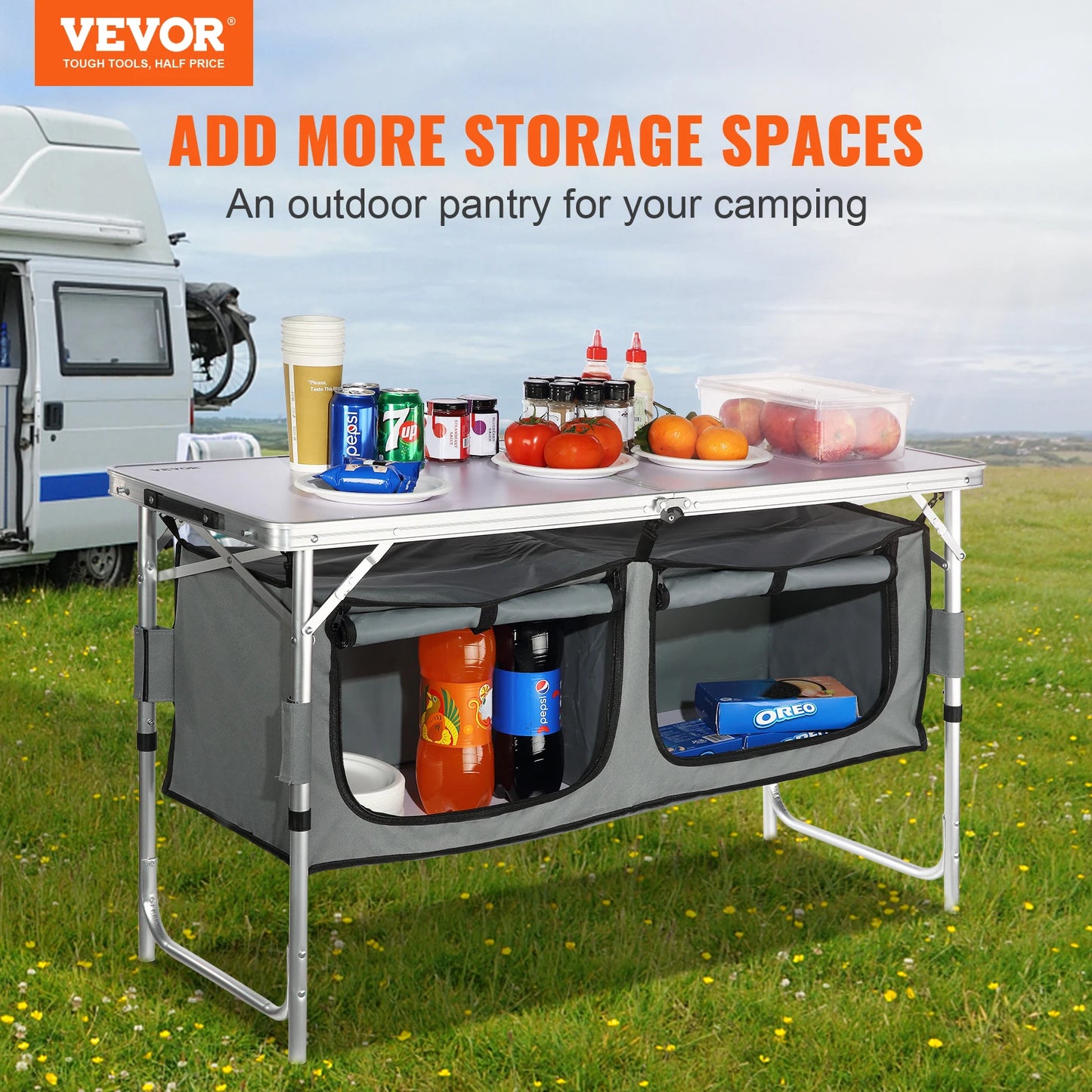 VEVOR Camping Kitchen Table Quick Set Folding Outdoor Table
