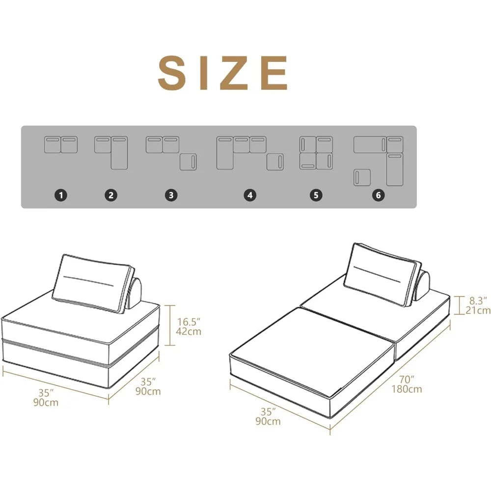 Convertible Sofa Bed with Foam Cushions, Armless Sleeper Couch for Living & Bedroom, Space-Saving Furniture