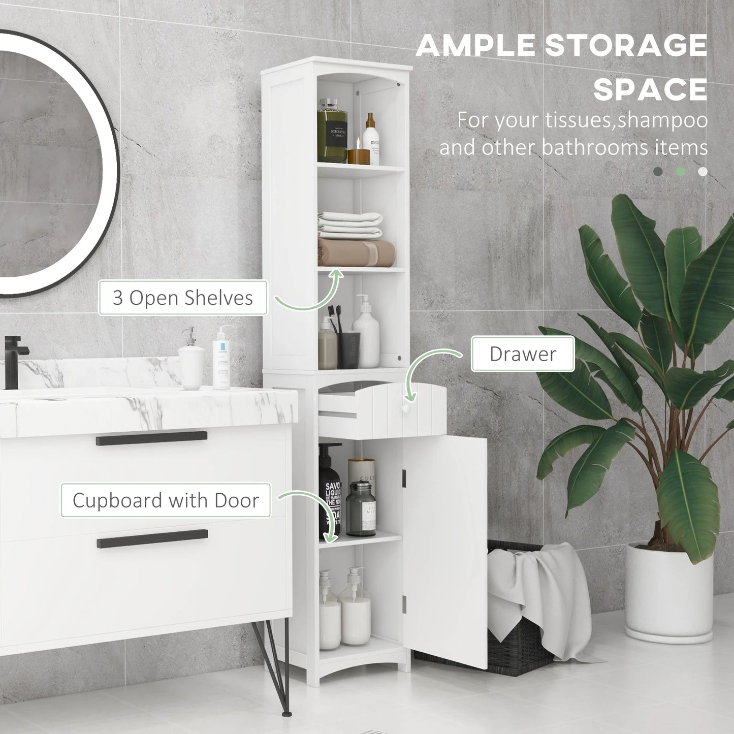 HOMCOM Tall Linen Tower Bathroom Storage Cabinet Unit