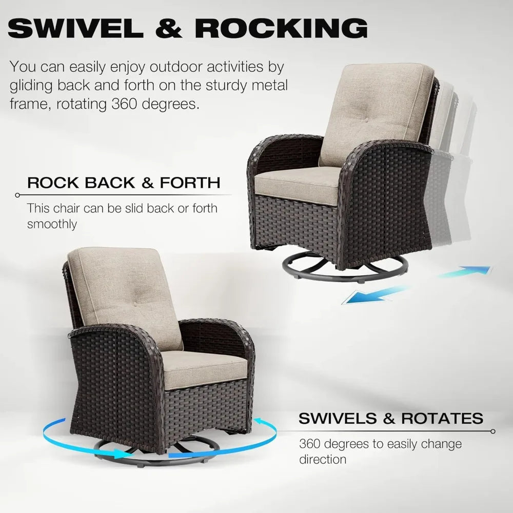 ANGDUO Outdoor Wicker Patio Conversation Set With Ottoman