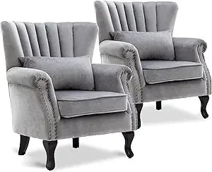 Accent Reading Arm Chairs Set Of 2 Wingback Tufted Comfort