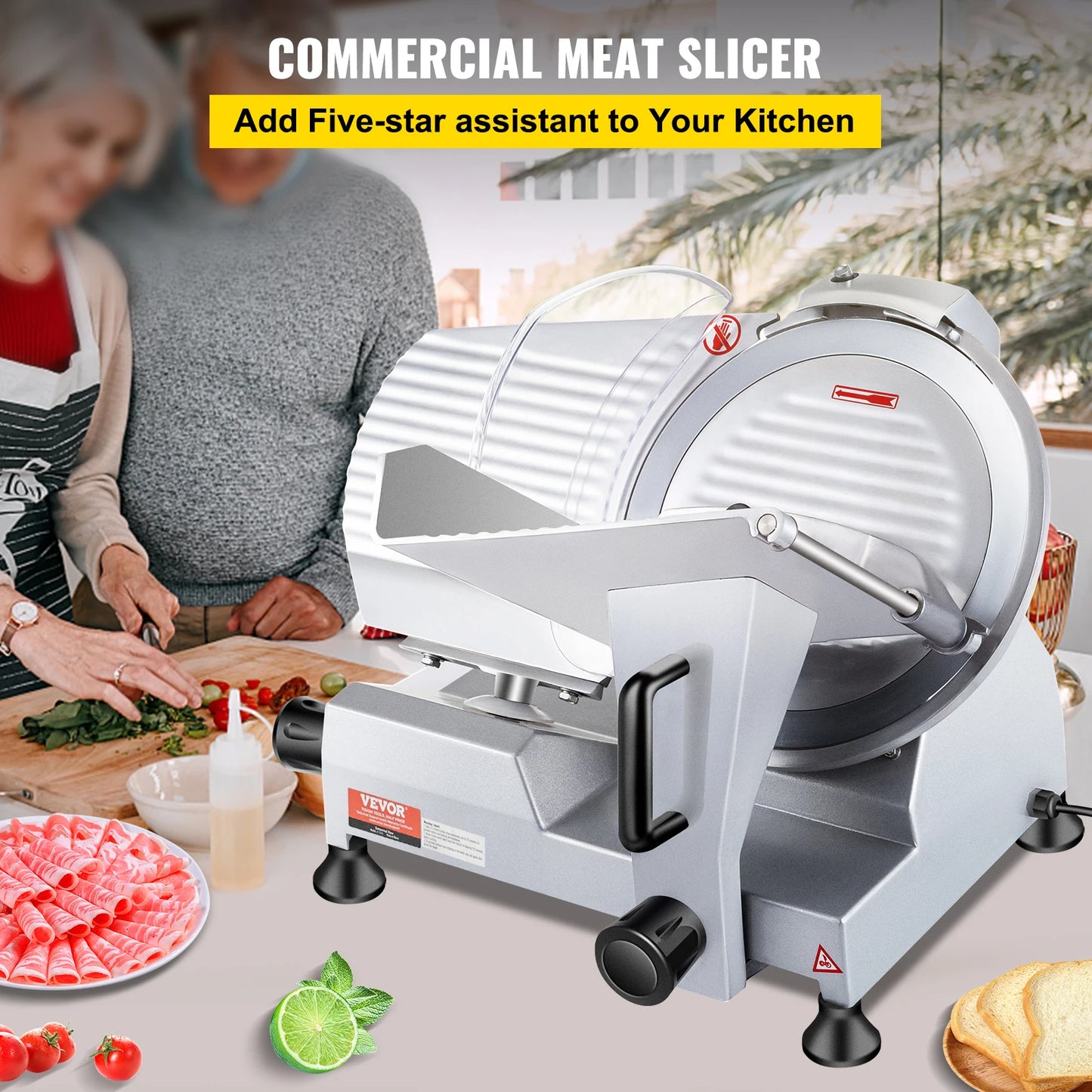 VEVOR 240W Commercial Meat Slicer with Carbon Steel Blade