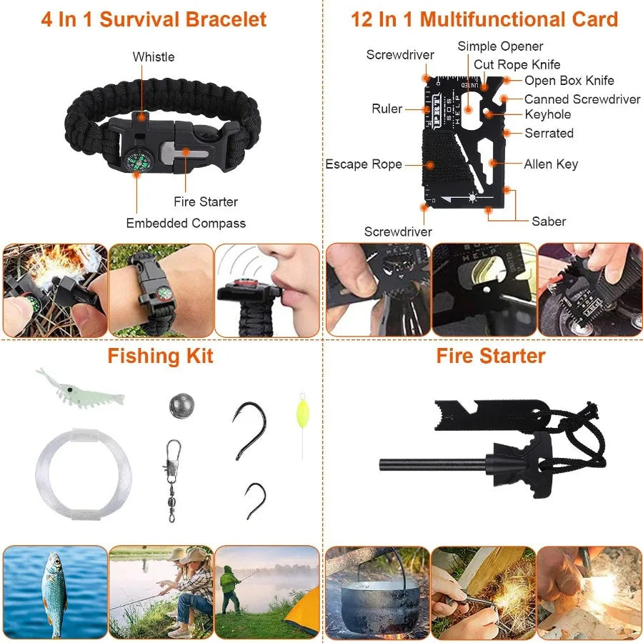 125Pcs Survival Kit Emergency Gear For Camping Hiking