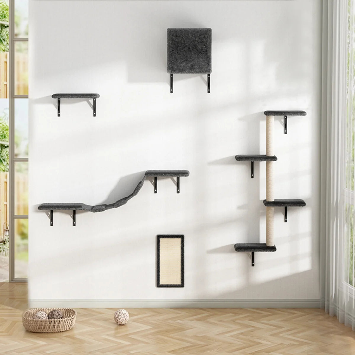 Guangdong Hign Five Piece Cat Wall Climber Set With Shelves