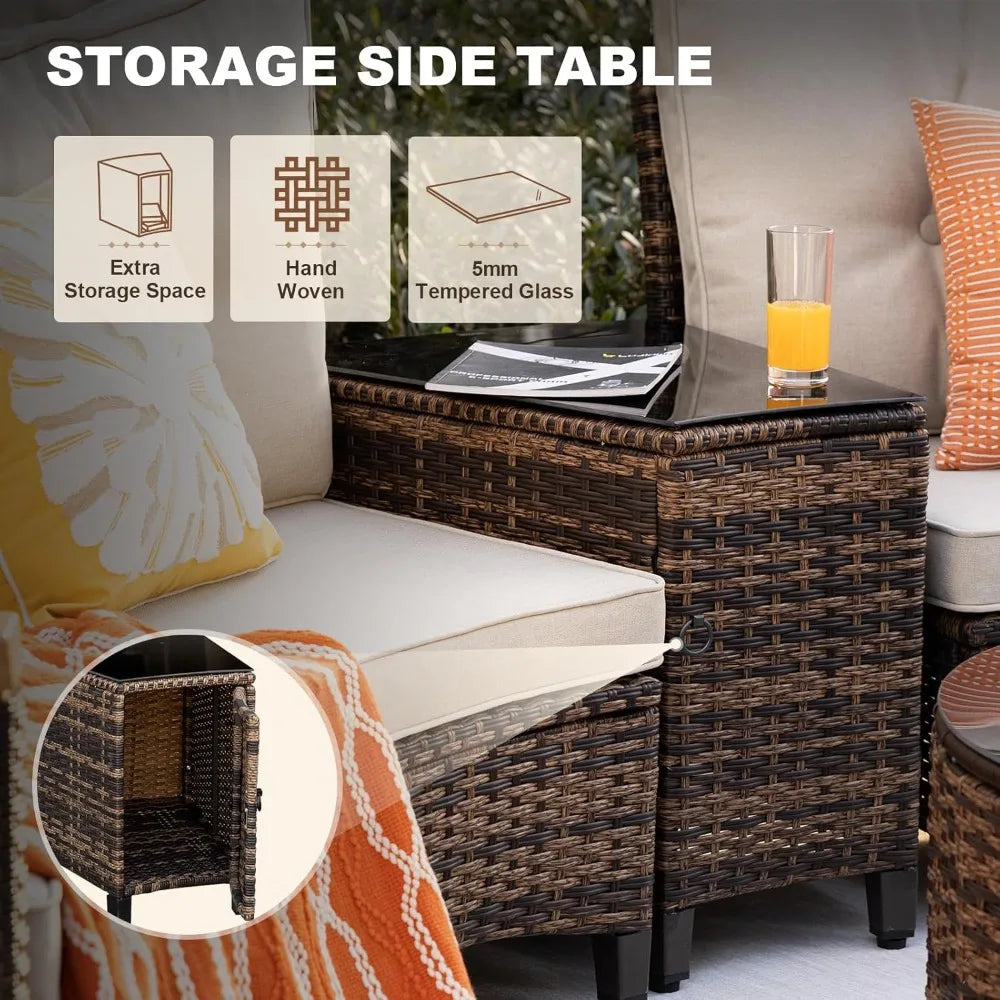 ANGDUO 9 Piece Outdoor Patio Rattan Conversation Sofa Set