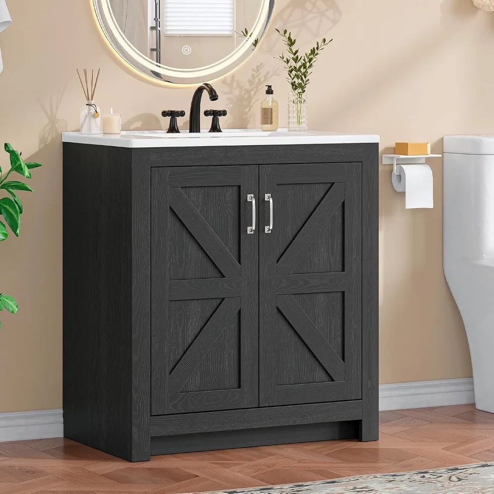 Ticify Farmhouse Vanity With Sink Freestanding Cabinet