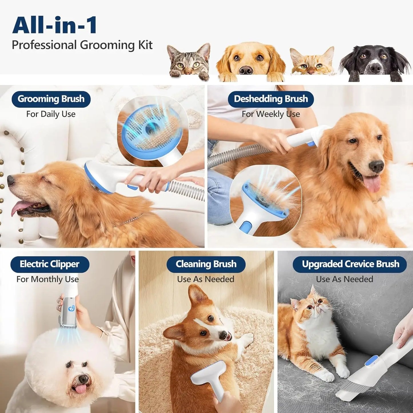 Hign-concerned 5-In-1 Pet Grooming Vacuum Kit For Dogs Cats