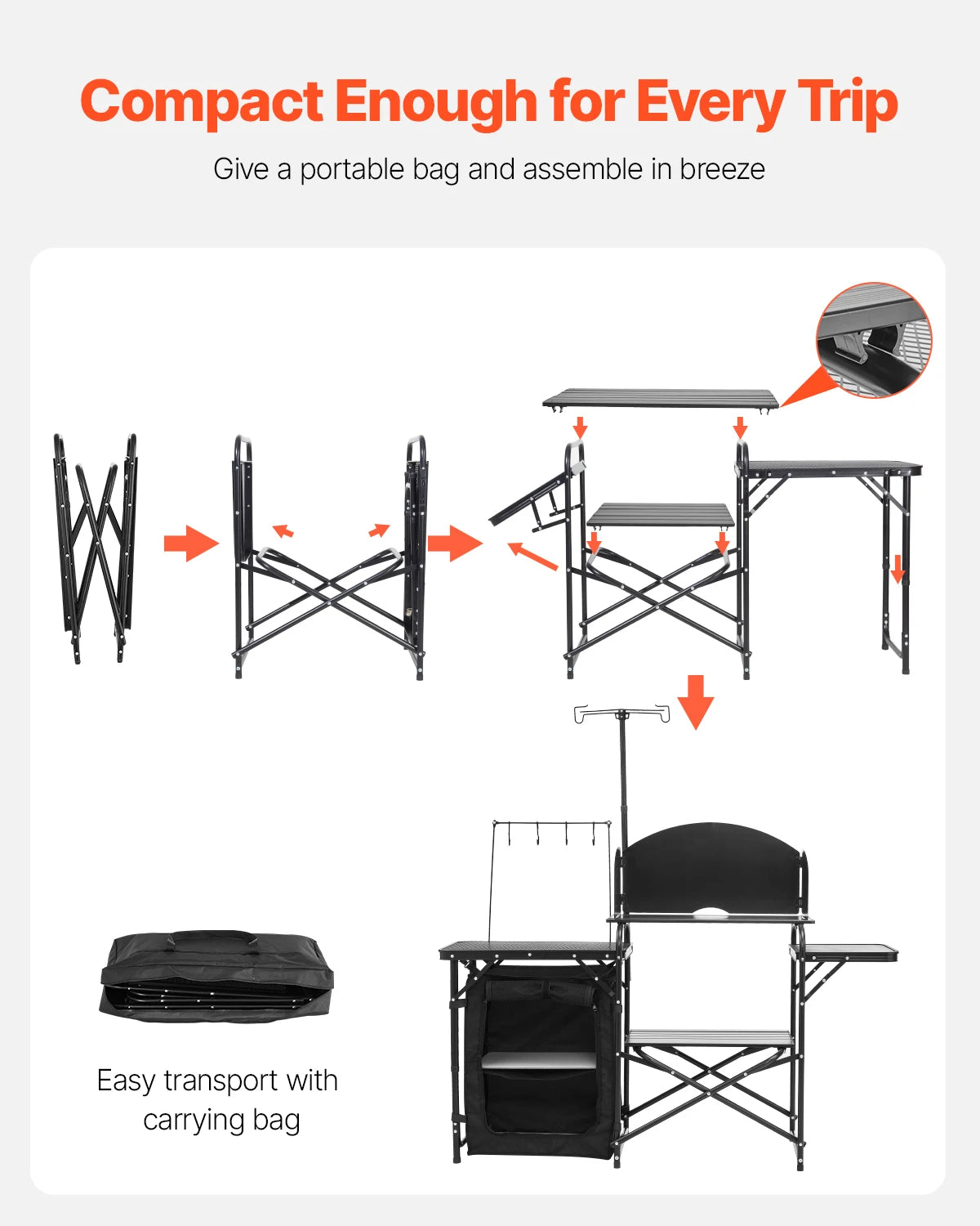 VEVOR Outdoor Camping Table Aluminum Portable Cook Station