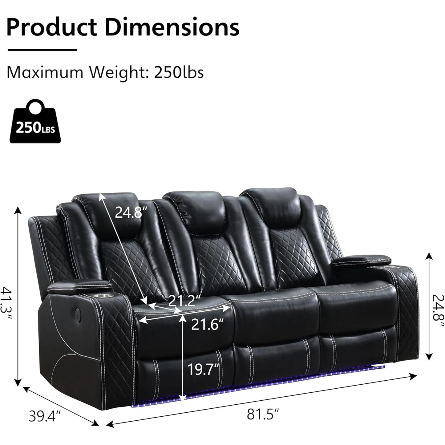 Everyday EssentialsOnline 3 Seat Power Reclining Sofa USB C