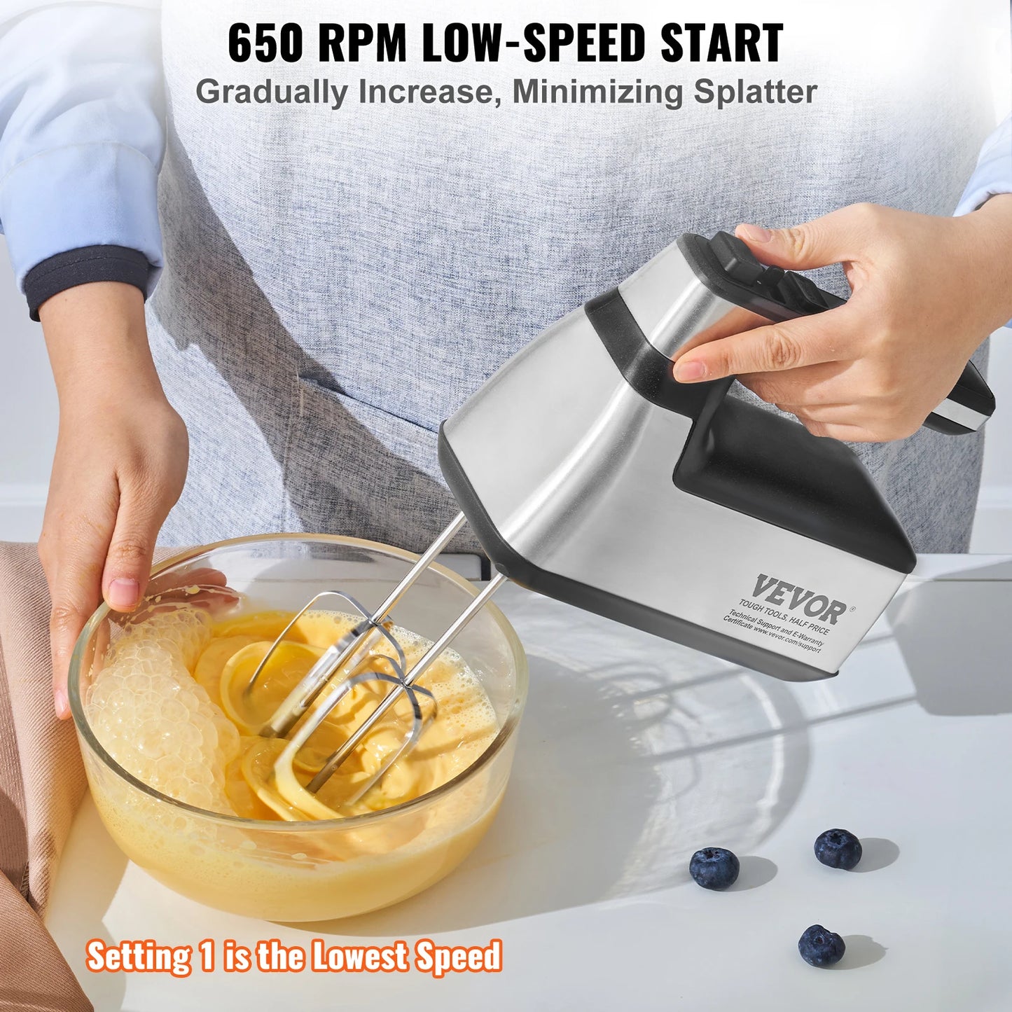 VEVOR Cordless Electric Hand Mixer for Baking and Whipping