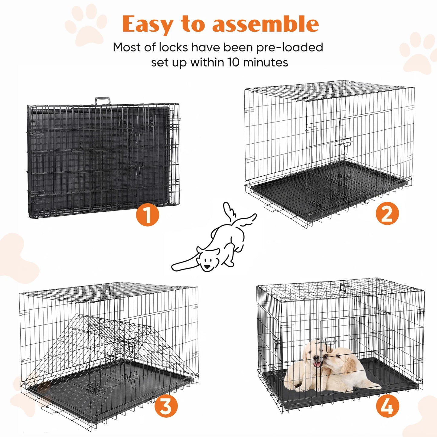 JHK Double Metal Wire Dog Cage Folding With Leakproof Tray