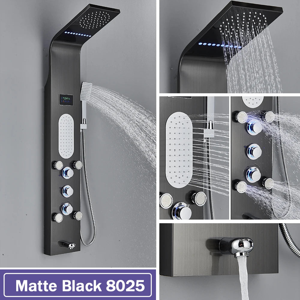 Rozin LED Shower Panel System Waterfall Rain Spa Massage