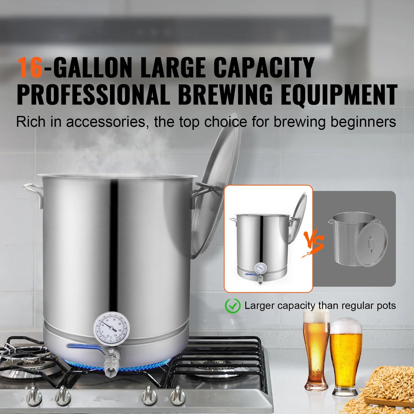 SucceBuy Stainless Steel Kettle Brewing Pot Tri Ply Bottom
