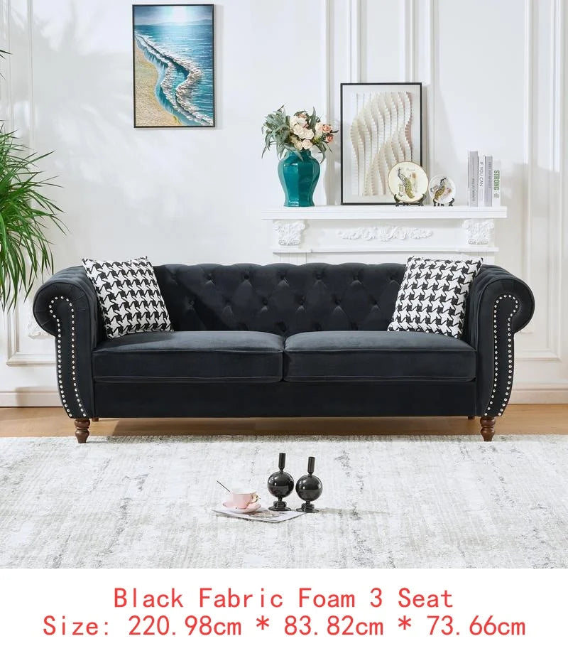 Mid Century Modern Velvet Upholstered Sofa, 2-Seater Couch with Roll Armrests & Nailhead Accent, Grey Fabric for Living Room,