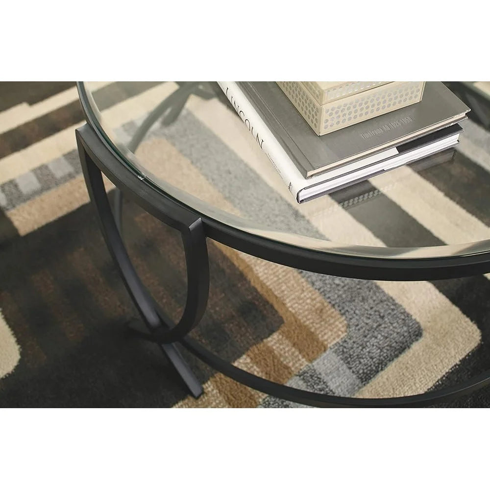 DUTRIEUX Contemporary Glass Top Round 3 Piece Coffee Table