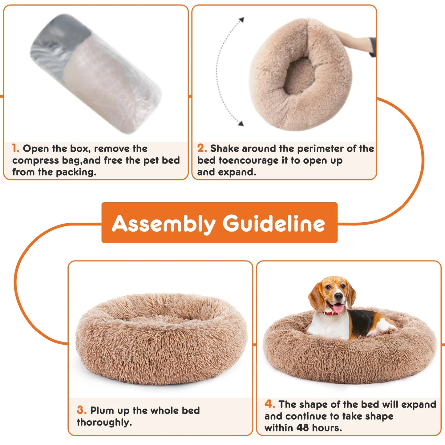 JHK Calming Anti Slip Plush Dog Bed For Pets Washable