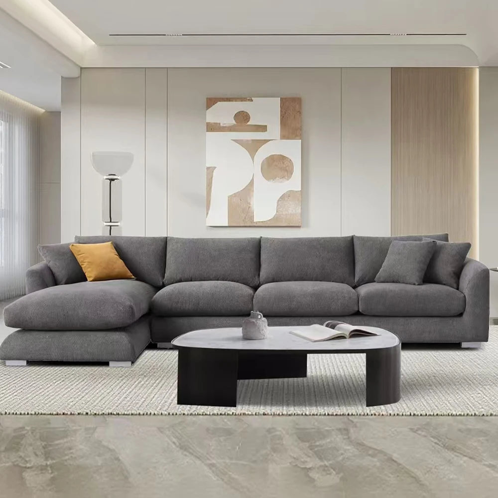 Cloud Down Filled Chaise Sofa Living Room Sofa L-shaped Recliner Sofa Comfortable Cloud Sofa Linen Sofa Removable Washable