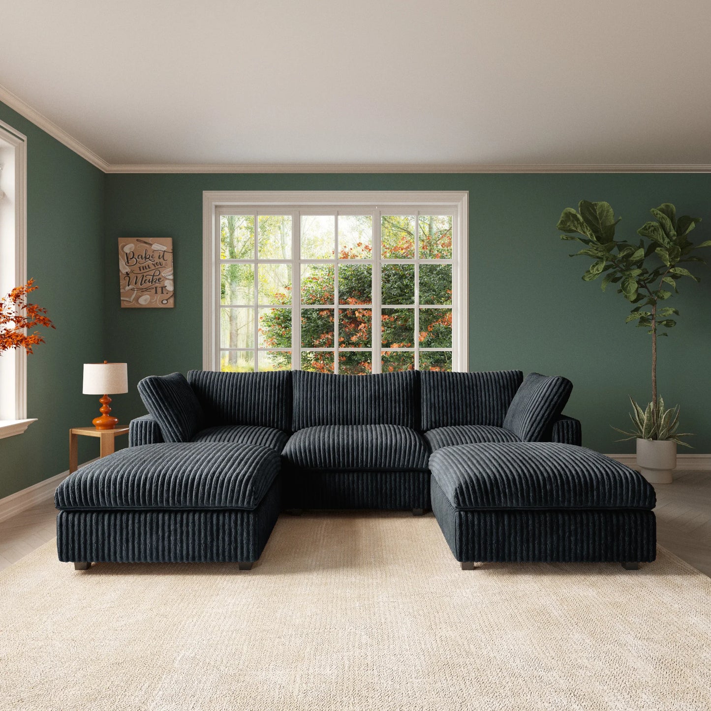 Sdorens U Shaped Plush Fabric Sectional Sofa With Ottomans