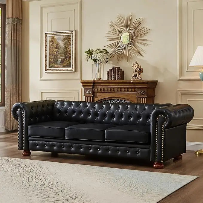 Guangbai Faux Leather Sofa With Nailhead Trim Low Back
