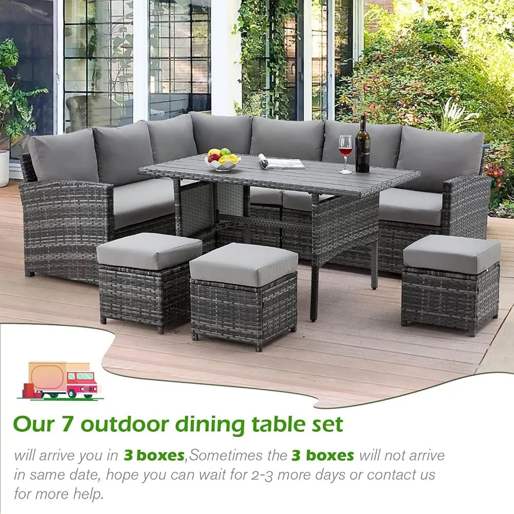 TANGXU 7 Piece Outdoor Wicker Patio Dining Conversation Set