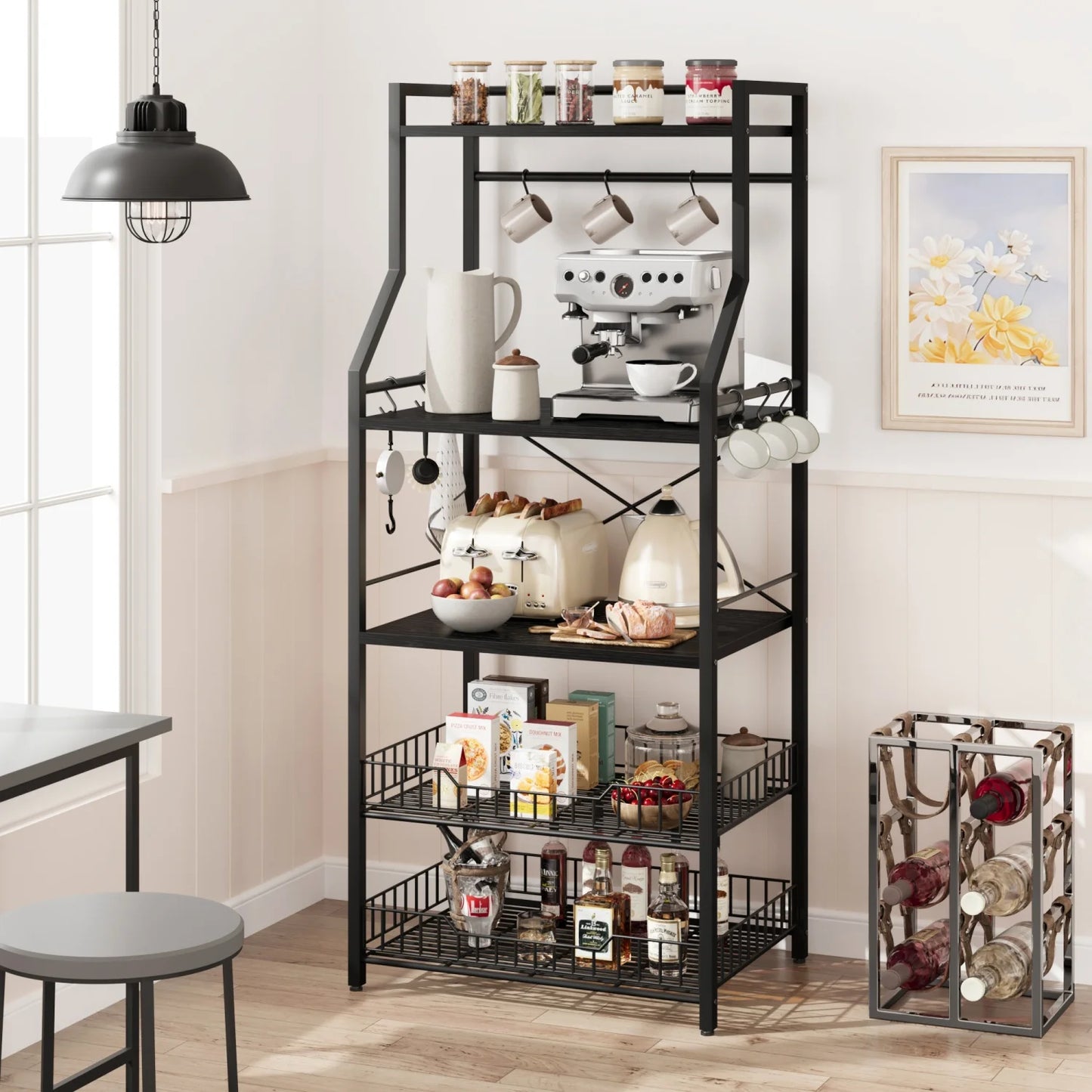 HiMISS Industrial Kitchen Bakers Rack Microwave Oven Stand