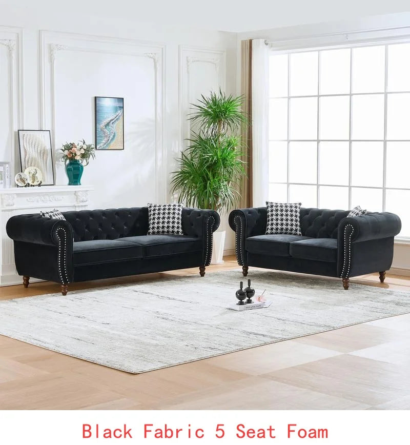 Mid Century Modern Velvet Upholstered Sofa, 2-Seater Couch with Roll Armrests & Nailhead Accent, Grey Fabric for Living Room,