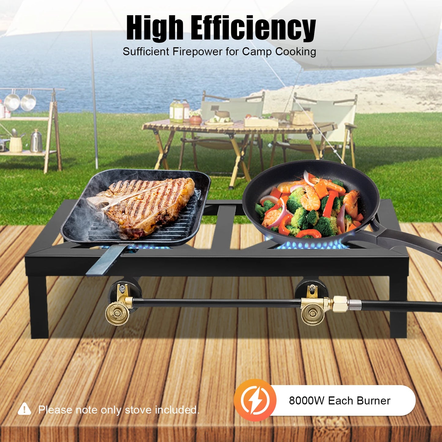 Portable 8000W Double Burner Gas Stove For Patio And Camping