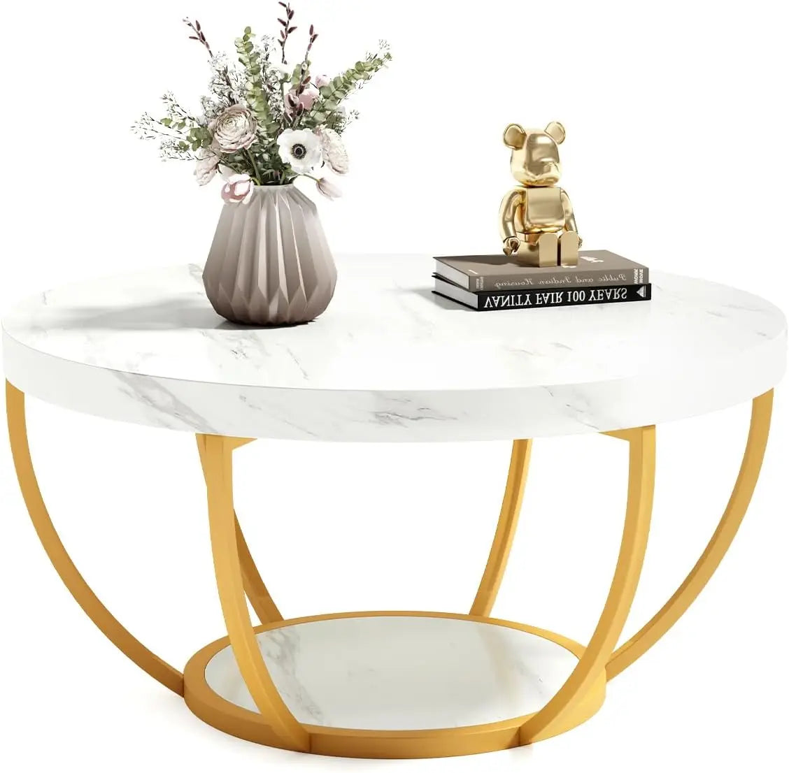 Little Tree Marble Coffee Table Open Storage Metal