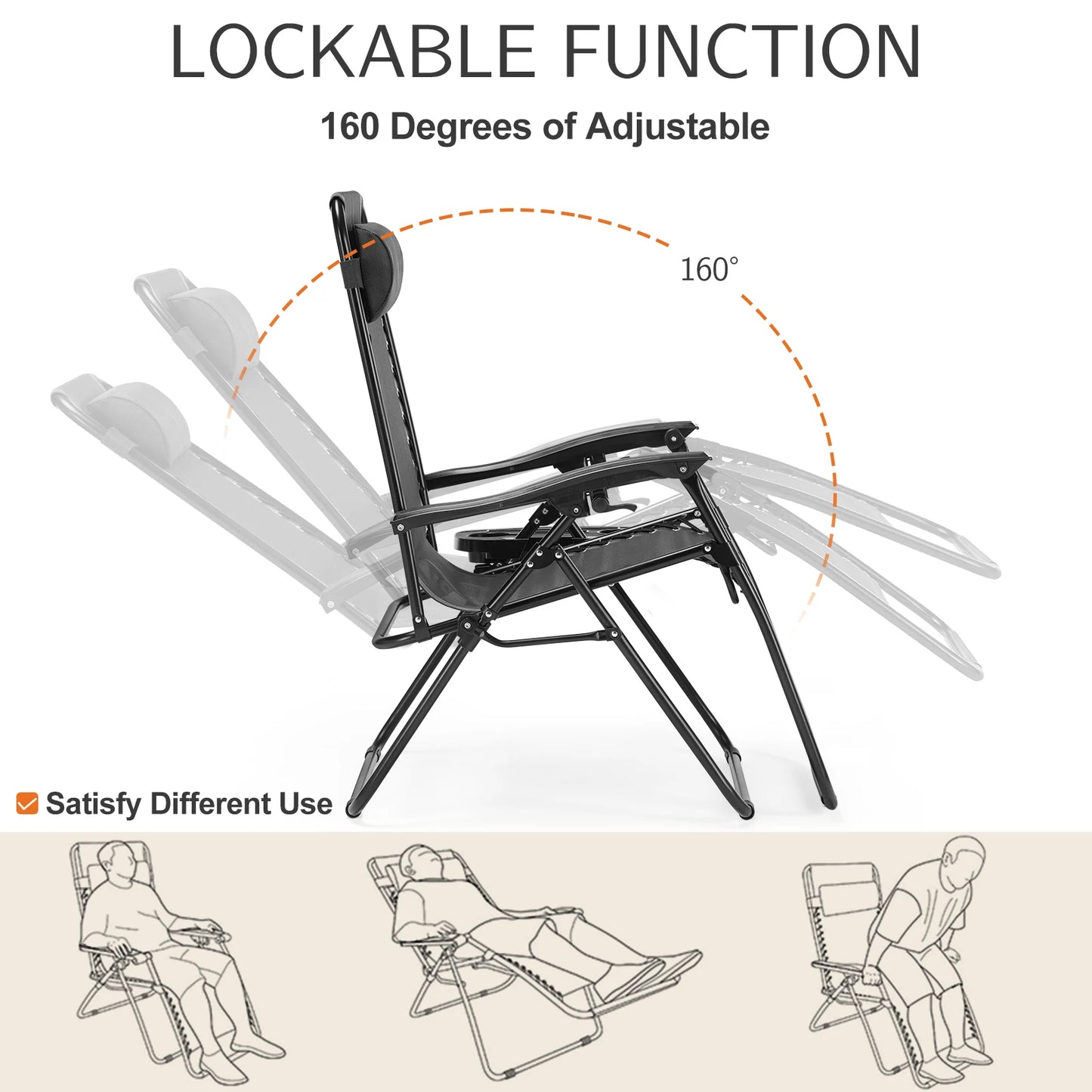 JHK Zero Gravity Portable Recliner Set Of 2 Patio Chairs