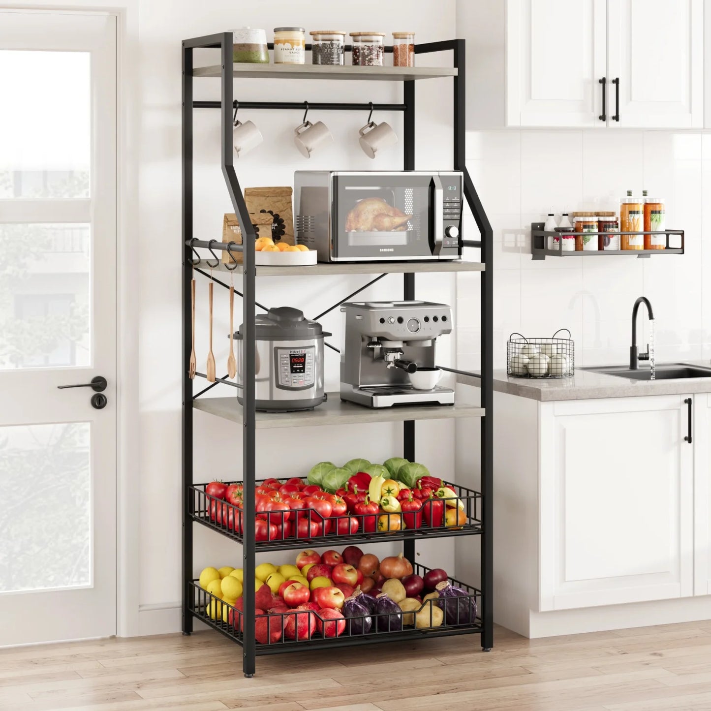 HiMISS Industrial Kitchen Bakers Rack Microwave Oven Stand