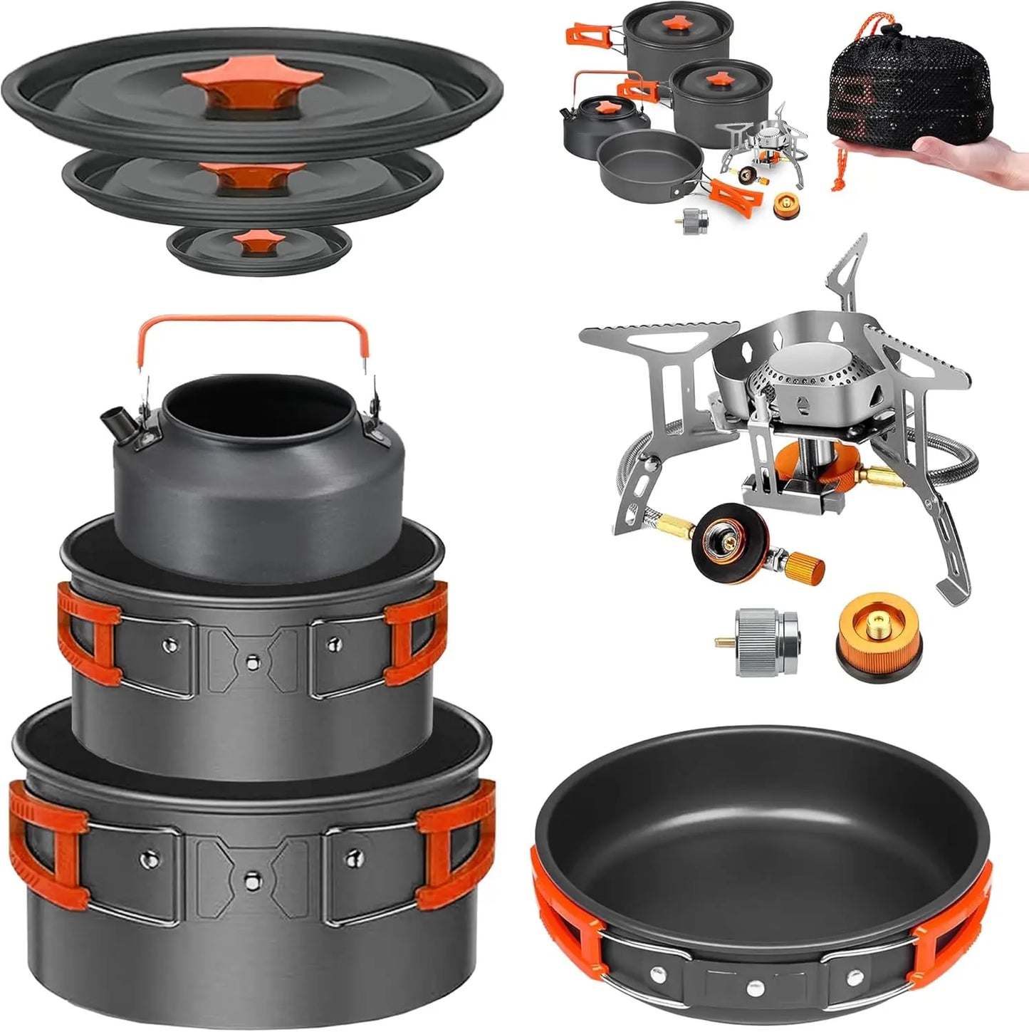 Camping Cookware Mess Kit Set With Stove Nonstick Aluminum