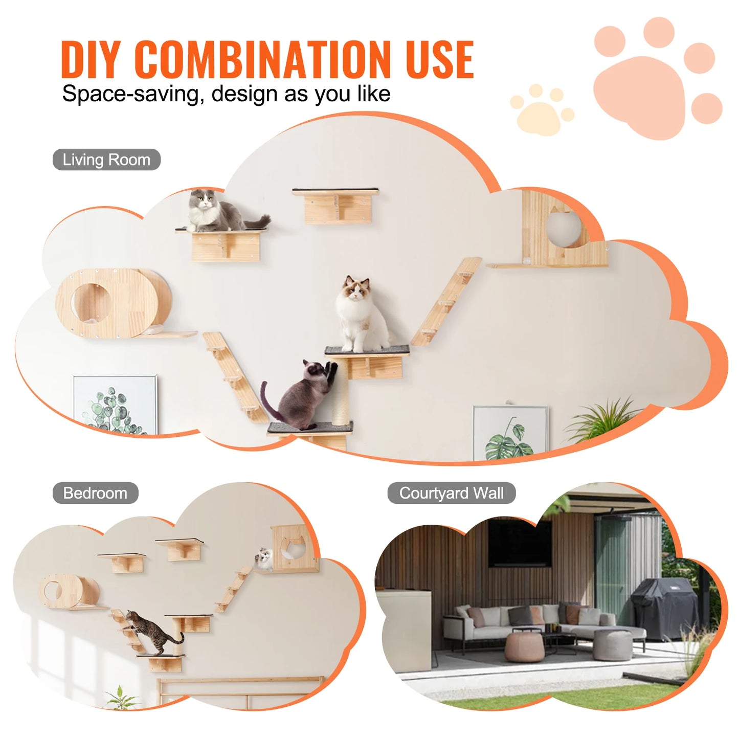 SucceBuy Wall Mounted Cat Shelves And Perches Cat Furniture
