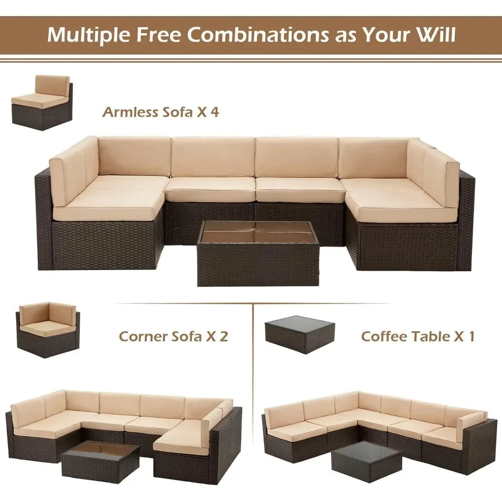 General Outdoor Patio Rattan Sectional Sofa Set Cushions