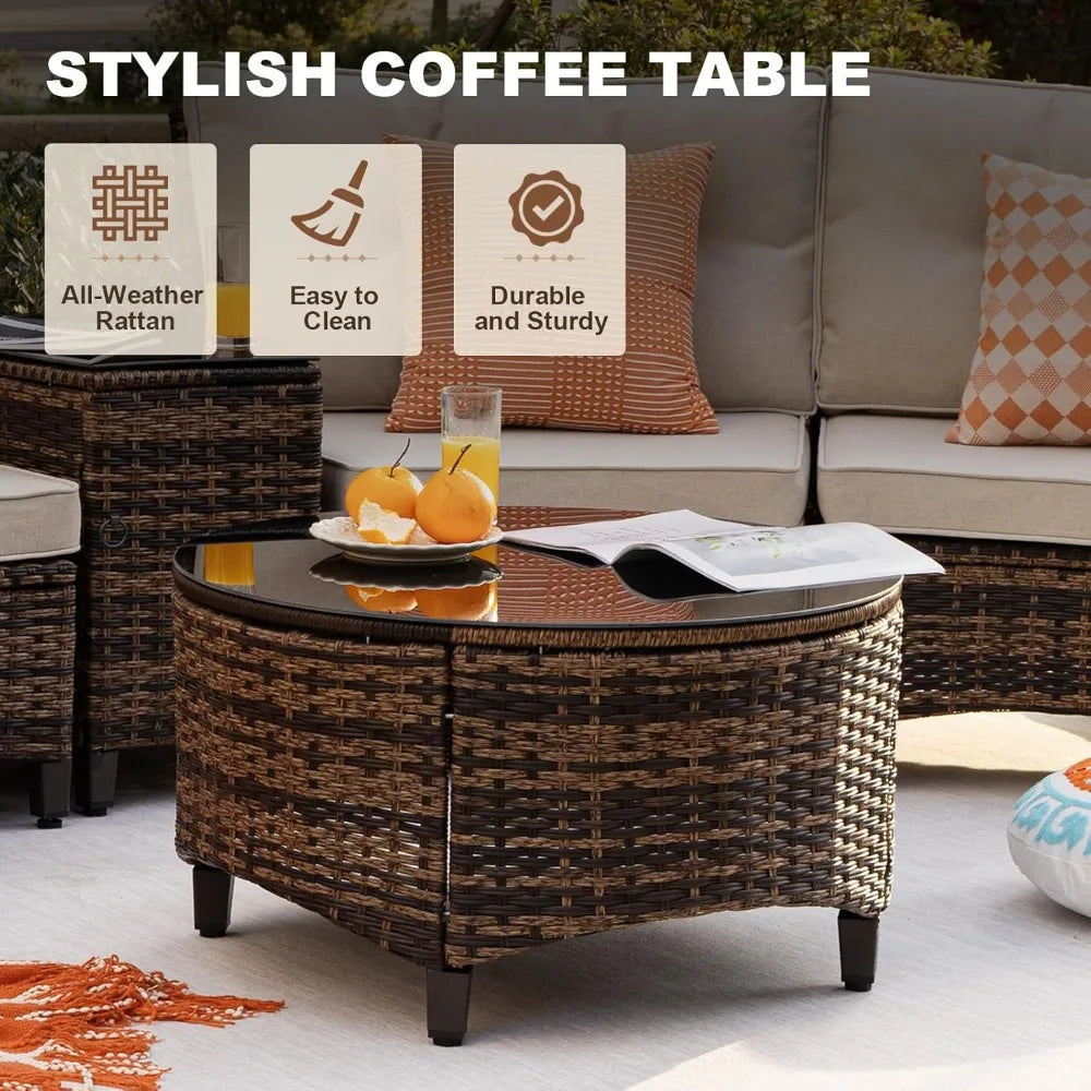 ANGDUO 9 Piece Outdoor Patio Rattan Conversation Sofa Set